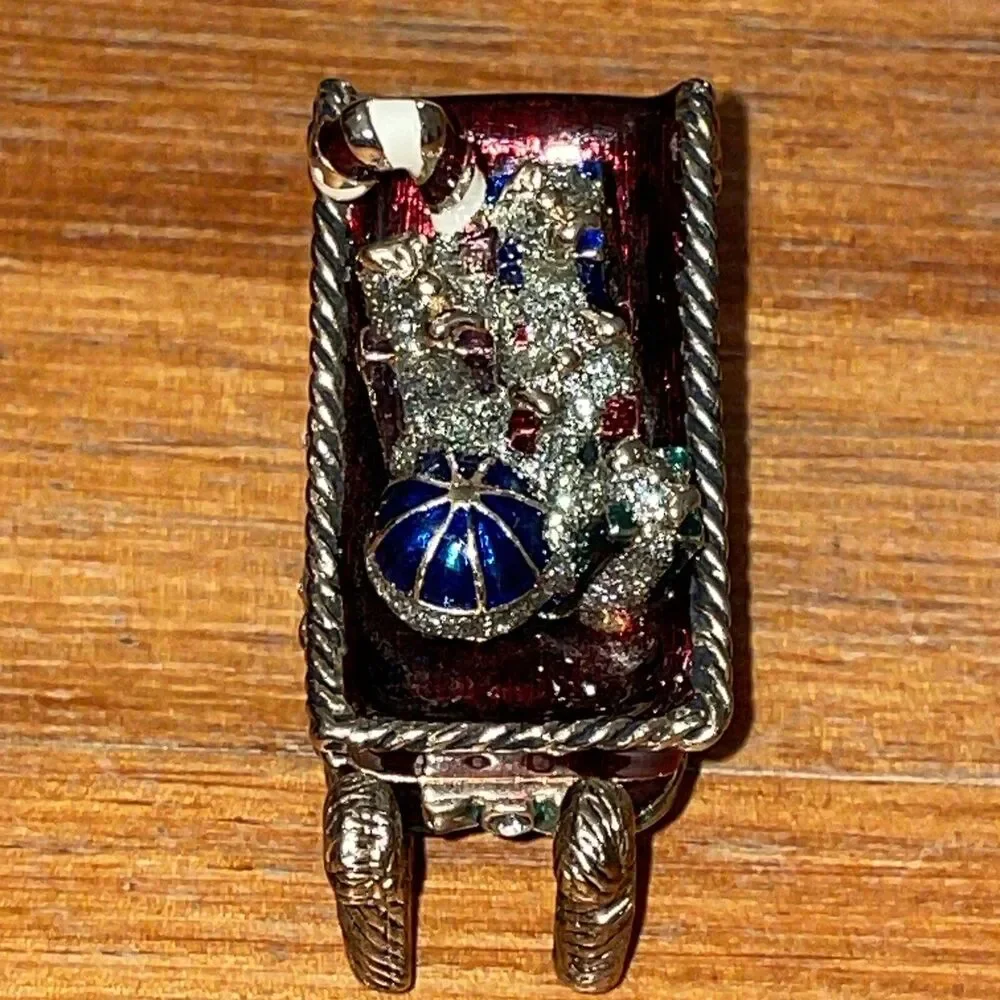 Monet Enamel Christmas Trinket Box Santa's Sleigh Metal 2009 Holiday Collectible